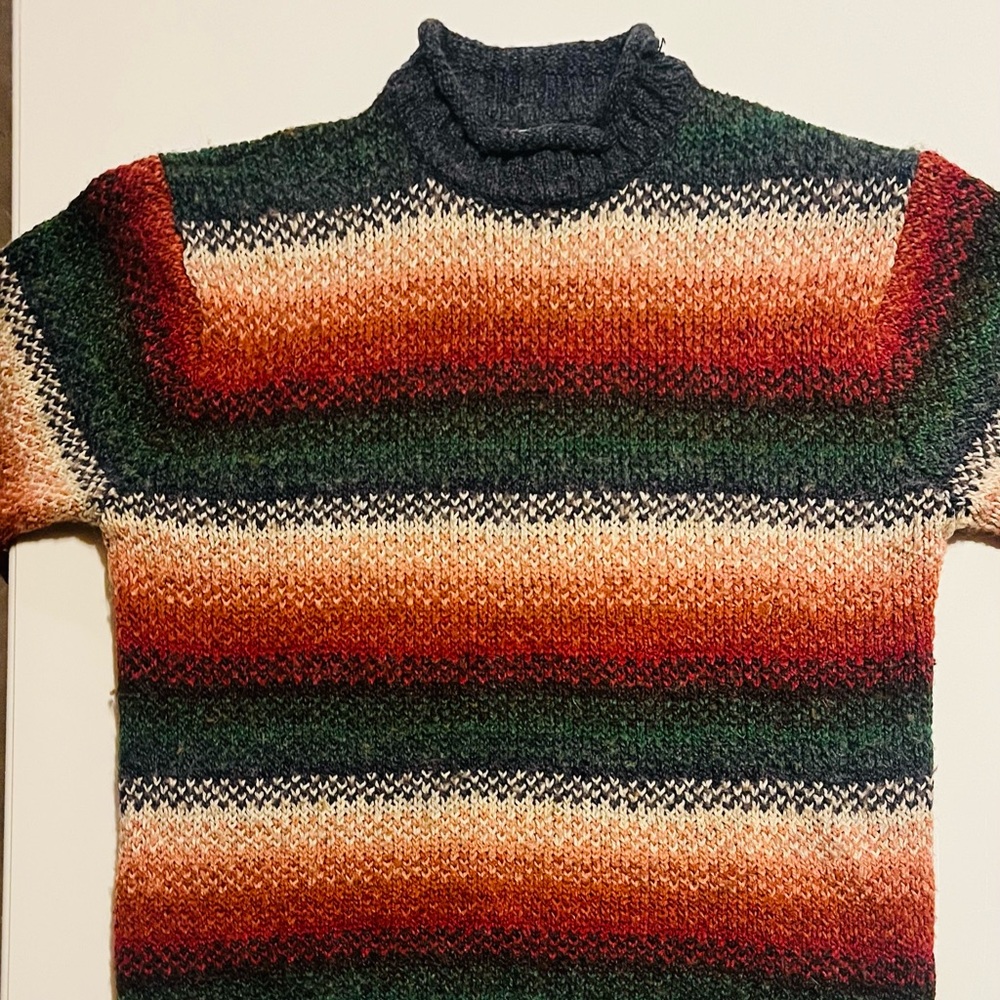 Carolyn Taylor Red, Orange, Green, Navy, and Cream Turtleneck Sweater